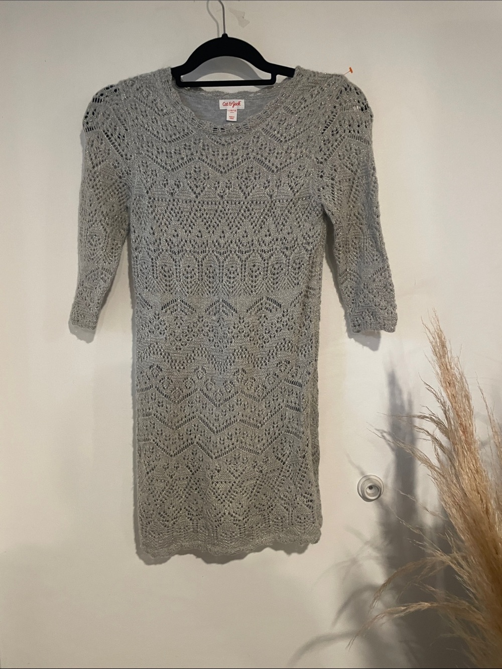 Cat & Jack Light Gray Crochet Midi Dress Sz 10/12 B139
